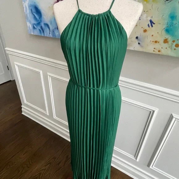 Banana Republic Green Halter Pleated Maxi Dress - Picture 2 of 7
